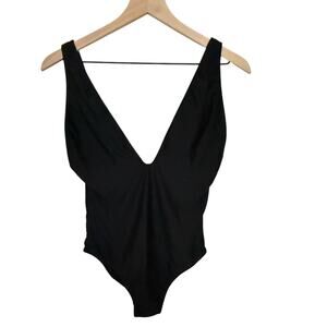 ZERACA Woman Size Small Black Deep V Neck Low Back Padded One Piece Swimsuit